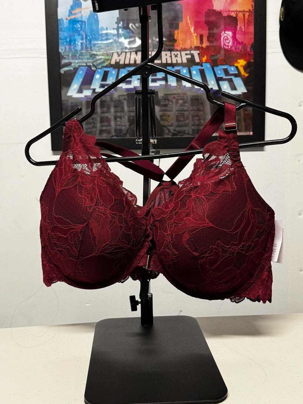 WU61 Size 40DDD Auden Lace Push Up Front Close Plunge Bra Berry Red NWT